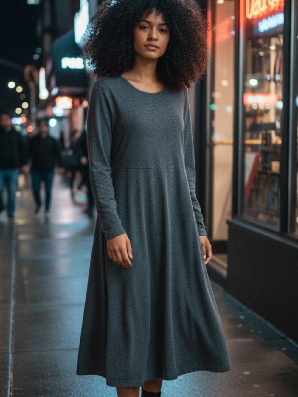 Chic Gray Midi Dress with Simple Silhouette